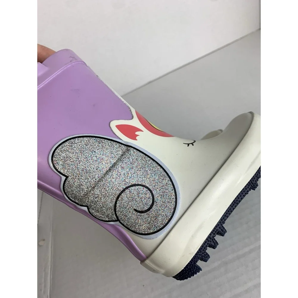 Cat & Jack Toddler Girls Unicorn Rain Boots Purple White Glitter Size‎ 5
